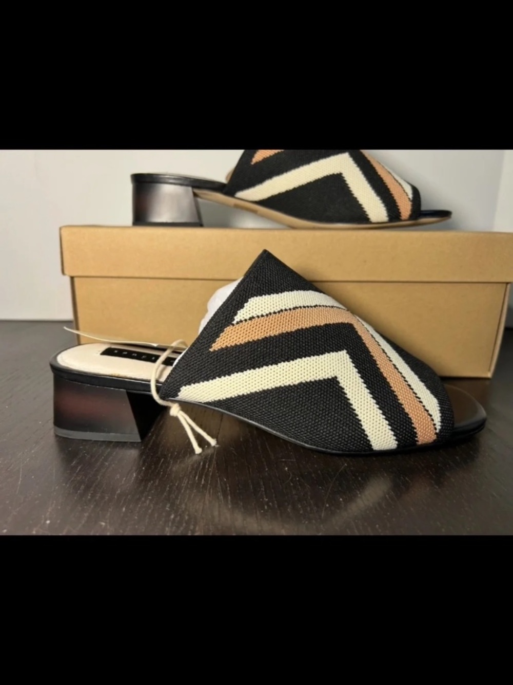 Sanctuary Ruby Rally Knit Block Heel Sandals Shoes Black/Milk/Tan Womans 8M